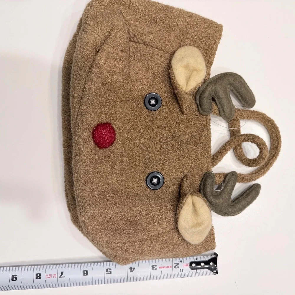 Papyrus Reindeer Bag 74437 Brown Wool Blend Holiday Tote Red Nose Antlers NWT